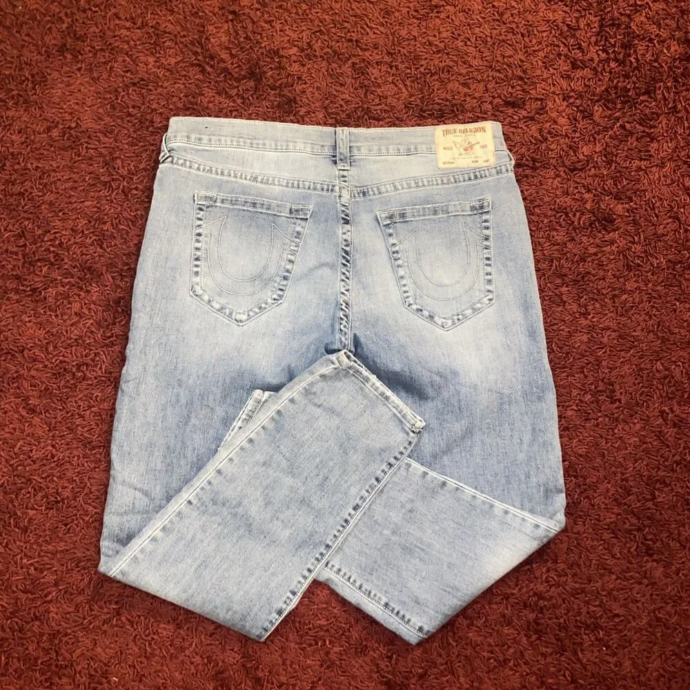 True Religion Rocco Relaxed Skinny Jeans Mens 38 Blue Distressed Denim Pants